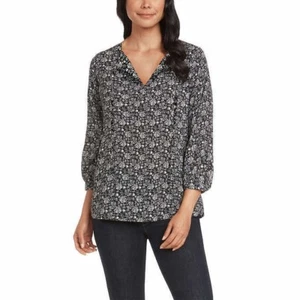 NWT Matty M Women 3/4 Sleeve Tie Front Top Black Floral Size XS $50 4D050 - Picture 1 of 3