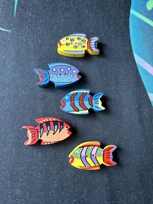 Tropical Fish Novelty Colorful Buttons 5 Pieces Each NEW, NEVER USED., Wooden - Image 1 of 2