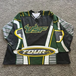 VTG USF South Florida Bulls Ice Hockey Jersey USA Away Black Mens Size Large - Picture 1 of 7