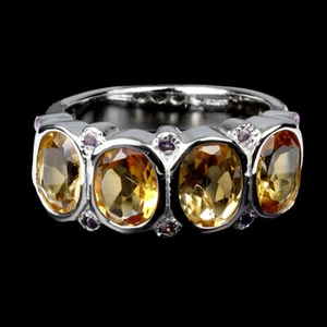 925 Anello Argento Sterling Ovale Citrino 8x6mm Ametista Naturale Gemma Gioielli - Foto 1 di 14