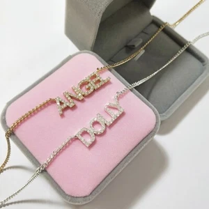 Custom Name Cubic Zirconia Necklace 9mm Letter Pendant Jewelry Fashion Silver - Picture 1 of 10