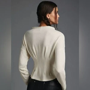 PILCRO Corset Sweatshirt XS Cream Neutral Waist Defining Coastal Anthropologie - Picture 1 of 12