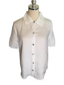 Hot Cotton LA White Size Medium Linen Shirt Top Women's Button Up Lagenlook NEW - Picture 1 of 9