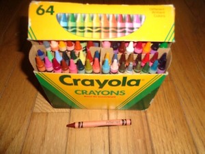 Vintage 1990 Crayola Crayons Built In Sharpener 64 Colors w/ Indian Red Crayon