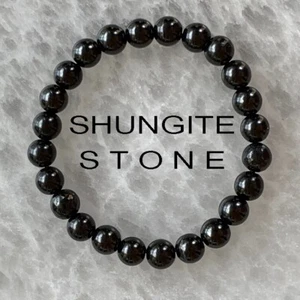 Natural 6mm Shungite Stone Bracelet Black Gemstone Stretch Bracelet Handmade - Picture 1 of 3