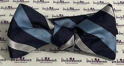 Rare BROOKS BROTHERS Silk Navy & Blue Striped Design Pre Tied Adjustable Bow Tie - Image 1 of 2