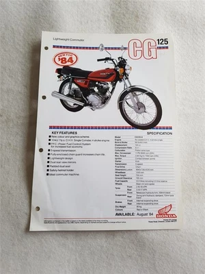 HONDA CG125 LIGHTWEIGHT COMMUTER Motorcycle Sales Spec Leaflet AUG 1984 - Image 1 of 2