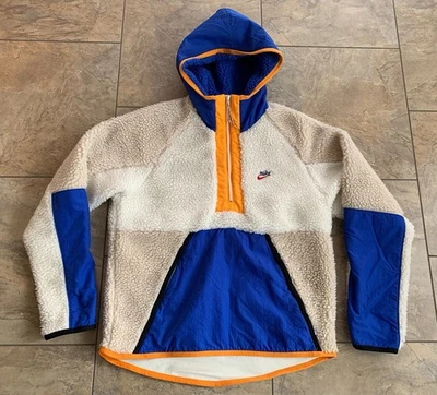 Nike Hombre Pequeña Crema y Azul y Naranja 1/2 Cremallera Sherpa Sudadera con Capucha Pullover Chaqueta Foto 1 de 4