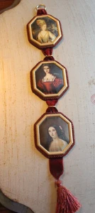 Vintage Green Velvet Frame w 3 Miniature Portraits Cameo Ladies w Tassel Italy - Picture 1 of 11