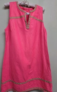 Abito tunica Vineyard Vines rosa ORO ricamato resort boho preppy TG 12 - Foto 1 di 7