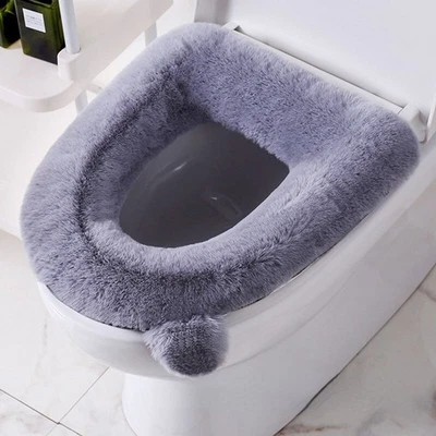 Cubierta de asiento de inodoro más cálida cubierta de alfombrilla de piel sintética cremallera lavable invierno térmico  Foto 1 de 4