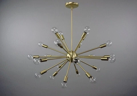 Mid Century Modern Brushed Brass Sputnik Chandelier light fixture 24 Lights Cover