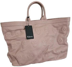 IO PELLE 3D SKULL Weekender Bag GENUINE ITALIAN LEATHER TOTE Large Mousse NEW - Picture 1 of 4