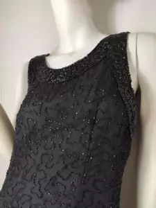 Laurence KAZAR Little Black Beaded Dress Elegant Pure Silk L - Picture 1 of 1