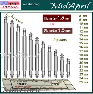 4 pcs Watch Spring Bar Pins Watchband  Stainless Steel -Diameter 1.5mm or 1.8mm - Picture 1 of 2