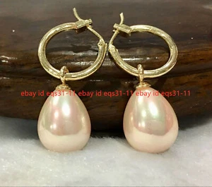 Huge Fashion 12x16mm Drip Pink South Sea Shell Pearl Dangle Earrings - Picture 1 of 12