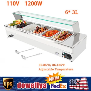 Elektrischer Bain Marie Buffet Servierer 1200 W 6 Pfannen kommerzieller Arbeitsplatte Speisenwärmer - Bild 1 von 14