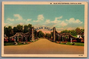 Postcard Castalia Ohio Blue Hole Entrance Scenic View Vtg Unposted - Picture 1 of 2