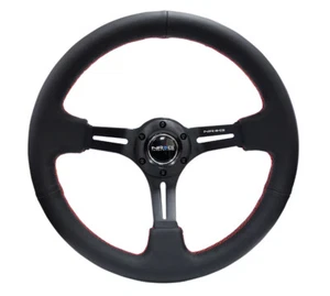 NRG (RST-018R-RS) Reinforced Steering Wheel (350mm / 3in) Blk Leather/Red Stitch - Picture 1 of 1