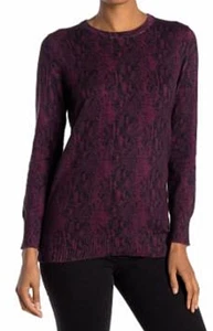 XL EQUIPMENT DAMENPULLOVER AUS KASCHMIR/BAUMWOLLE MIT SCHLANGENMUSTER UND RUNDHALSAUSSCHNITT, WEINROT - Bild 1 von 4