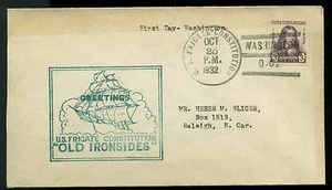U.S. FDC #724 Planty #GP5a Cachet Unofficial U.S. Frigate Constitution Cancel - Picture 1 of 1