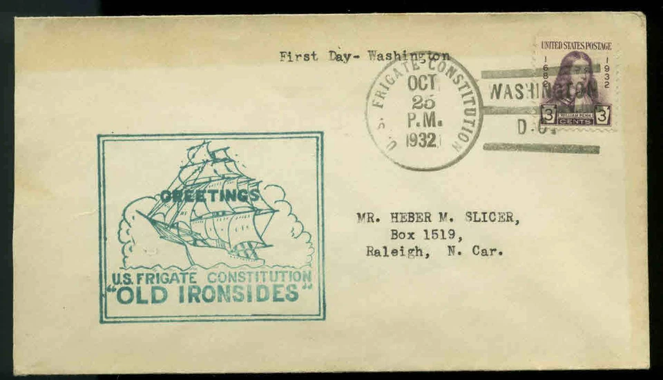 U.S. FDC #724 Planty #GP5a Cachet Unofficial U.S. Frigate Constitution Cancel - Image 1 of 1