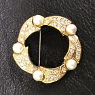 Vintage Gold Tone Ring Brooch With Faux Pearls (B.818)