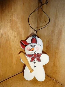 Snowman Christmas Tree Ornament Football Player Wood Wooden Handpainted - Picture 1 of 2