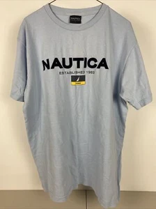 Vintage NAUTICA NS 83 Nautical Flag Light Blue T Shirt Size L - Picture 1 of 3