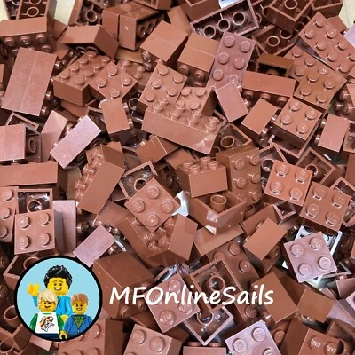 100 Reddish Brown  LEGO Bricks sizes 2x2 2x3 2x4 - bulk lot basic large big - Image 1 of 4