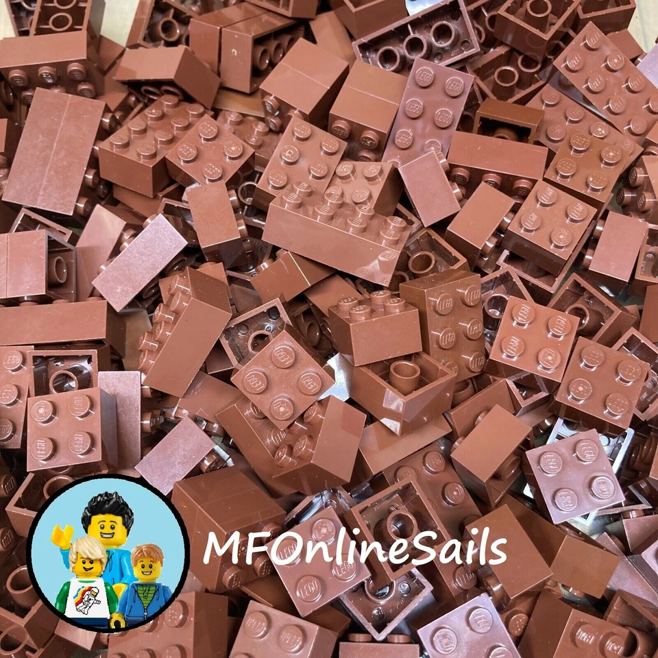 100 Reddish Brown  LEGO Bricks sizes 2x2 2x3 2x4 - bulk lot basic large big - Image 1 of 4