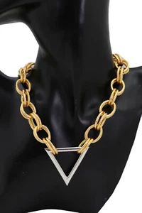 Mujeres Elegante Collar Oro Metal Cadena Eslabones Triángulo de Plata Colgante - Imagen 1 de 12