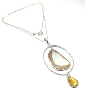 Achat Citrin Edelstein 925 Sterlingsilber Anhänger Halskette Schmuck 18 Zoll - Bild 1 von 4