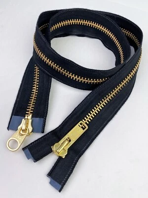 QTY 1 - YKK #10 Brass Parka Two-Way Heavy Duty Metal Jacket Zipper, Black, 35" - Image 1 of 4
