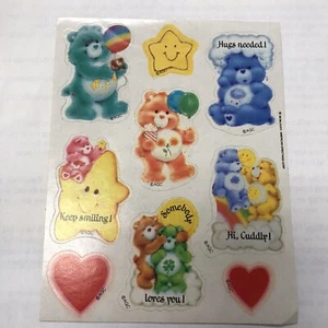 Vtg 80s American Greetings Care Bears Sticker Sheet Grumpy Funshine Bedtime Luck - Picture 1 of 8