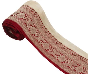 Sushila Vintage Red Saree Border Indian Craft Sewing Trim Woven Lace Ribbon - Picture 1 of 5