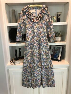 Винтажный 60-х 70-х синий цветочный длинным рукавом хиппи макси платье размер M - Изображение 1 из 4