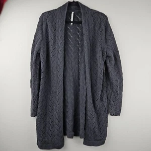 LONG DUSTER OPEN CARDIGAN Womens XL Dark Gray Cotton Blend Chunky Knit - Picture 1 of 12