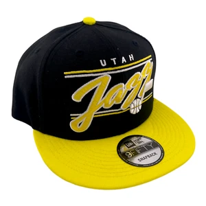 New Era Utah Jazz Team Script Logo Black/Yellow/Grey UV NBA 9FIFTY Snapback Hat - Picture 1 of 7