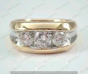Men's Engagement Wedding Ring 3Ct Real Moissanite 14k Yellow Gold Plated Silver - Picture 1 of 3