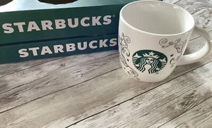 Neu Starbucks 14 OZ TASSE Meerjungfrau Wirbel Sirene grün weißgold Keramik Kaffeetasse - Bild 1 von 5