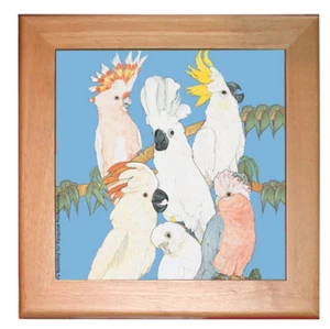 Remache de cerámica para cocina de loro cacatúa enmarcado en pino 8" x 8" - Imagen 1 de 1