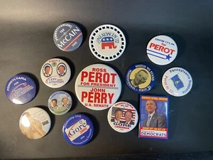 13 Political Campaign Pin Backs Gore Perot Obama Nixon McCain - Bild 1 von 21