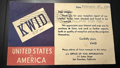 HAM RADIO QSL  Cards KWID & KNBX 1946 and 1947 Office of War Information - image 1 of 3
