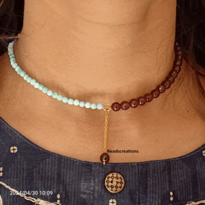 Collana Catena Granato Argento Sterling 925 e Perline Larimar Sfaccettate Naturali Regalo - Foto 1 di 4
