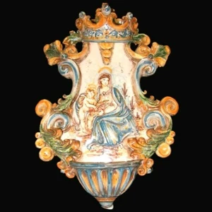 Acquasantiera barocca 19x30 cm Madonna di Valderice in Ceramica di siciliana - Foto 1 di 12