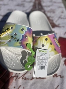 CROCS CLASSIC -Tie Dye Graphic Multi White Slide Sandal Men's Size 12- - Picture 1 of 15