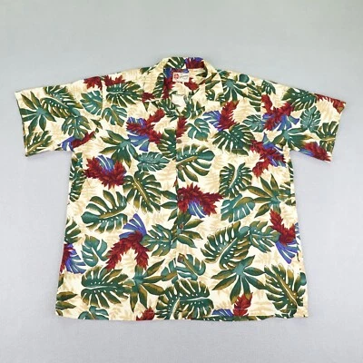 Camisa Hilo Hattie Para Hombres XL Verde Beige Rojo Hawaiana Floral Abotonada Aloha Camp Foto 1 de 4