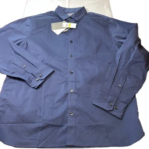 NEW Van Heusen Never Tuck Regular Fit NAVY BLUE Button Shirt STAIN shield M 15 - Picture 1 of 15