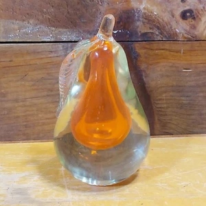 MITTE DES JAHRHUNDERTS KUNST GLASBIRNE BUCHENDE BAPIERGEWICHT KLAR ORANGE unmarkiert - Bild 1 von 7